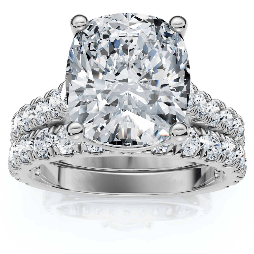 Certified 4Ct Cushion Diamond Engagement Wedding Ring Set 14k Gold/PT Lab Grown