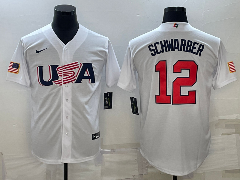 Men's 2023 World Baseball Classic #12 Kyle Schwarber USA White jersey