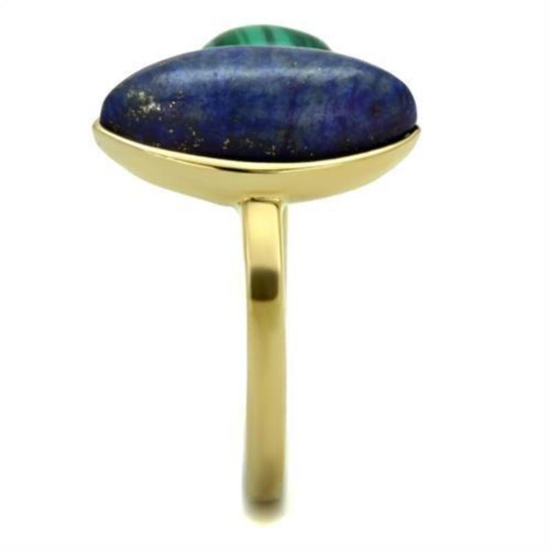 IP Gold(Ion Plating) Stainless Steel Ring with Precious Stone Lapis in Montana