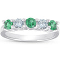 3/4ct Emerald & Diamond 5-Stone Wedding Ring 14K White Gold Size Selectable