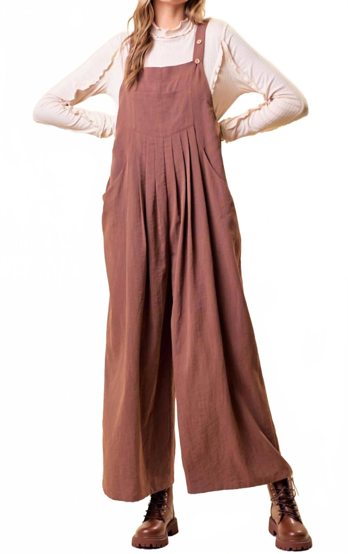 Over All Wode Leg Jumpsuit In Brown