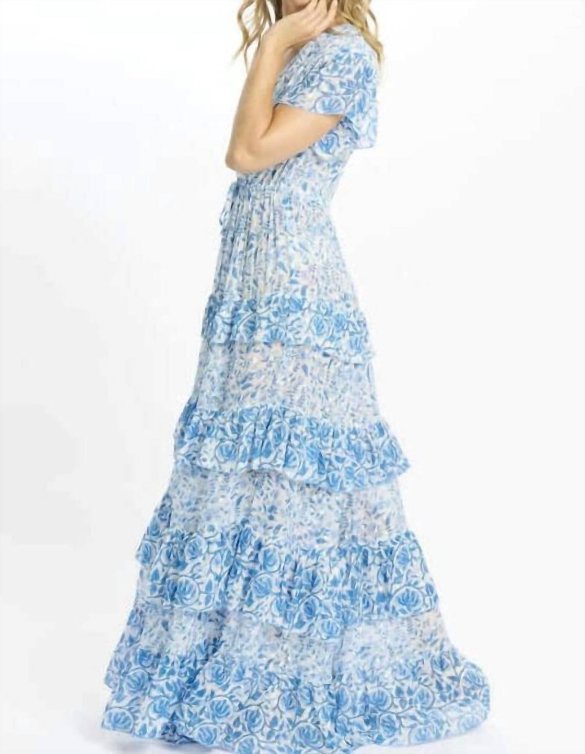 Celia Tiered Maxi Dress In Blue