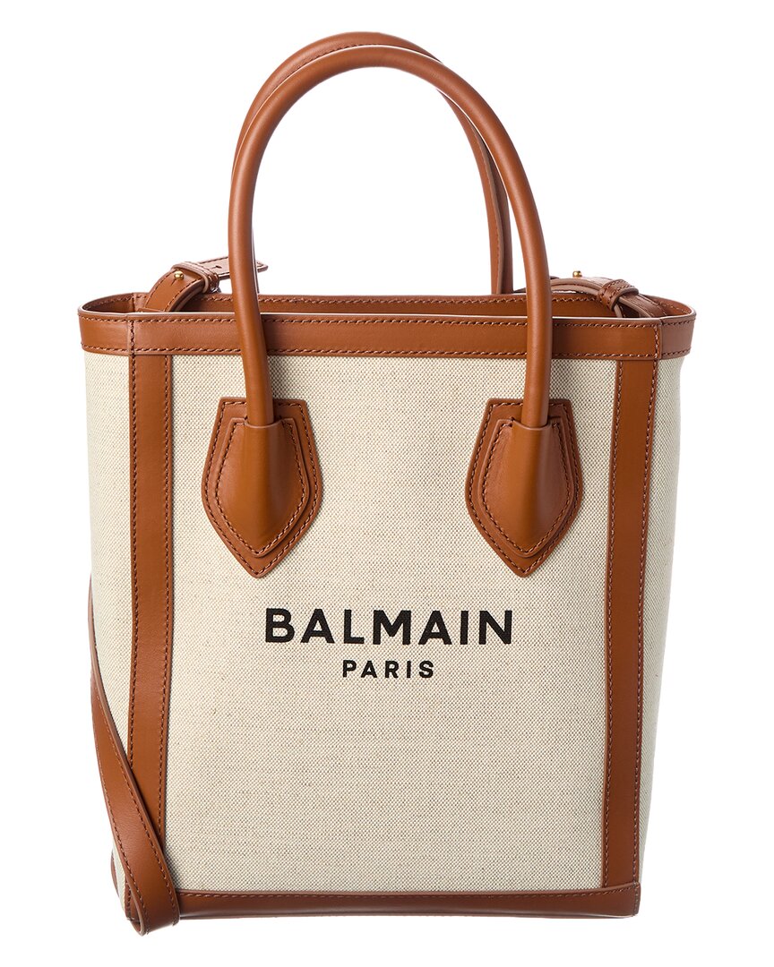 Balmain Logo Canvas & Leather Tote