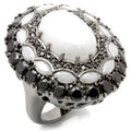 Ruthenium Brass Ring with Milky CZ in White