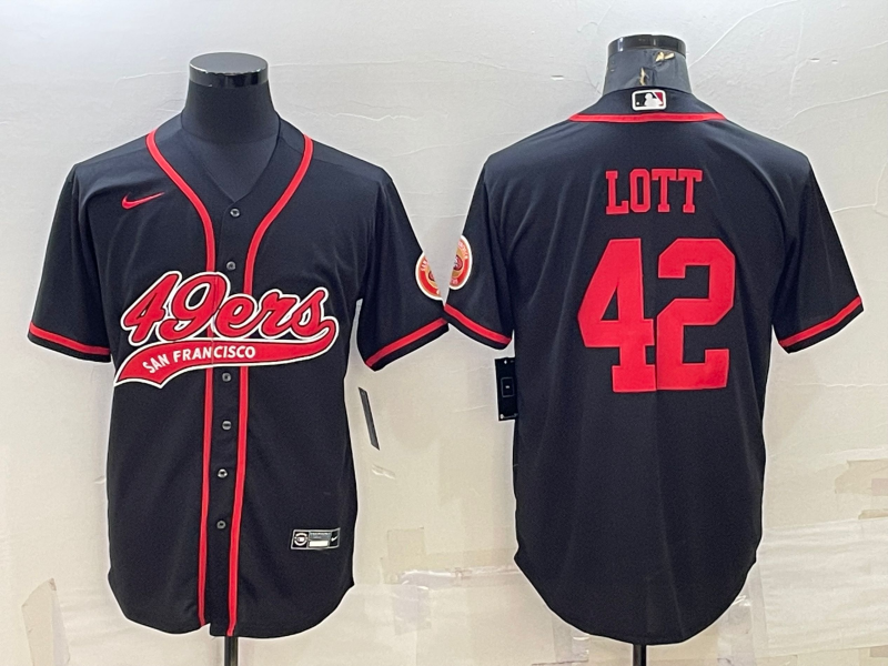 Men's San Francisco 49ers Ronnie Lott #42 Black Game jersey Joint Edition