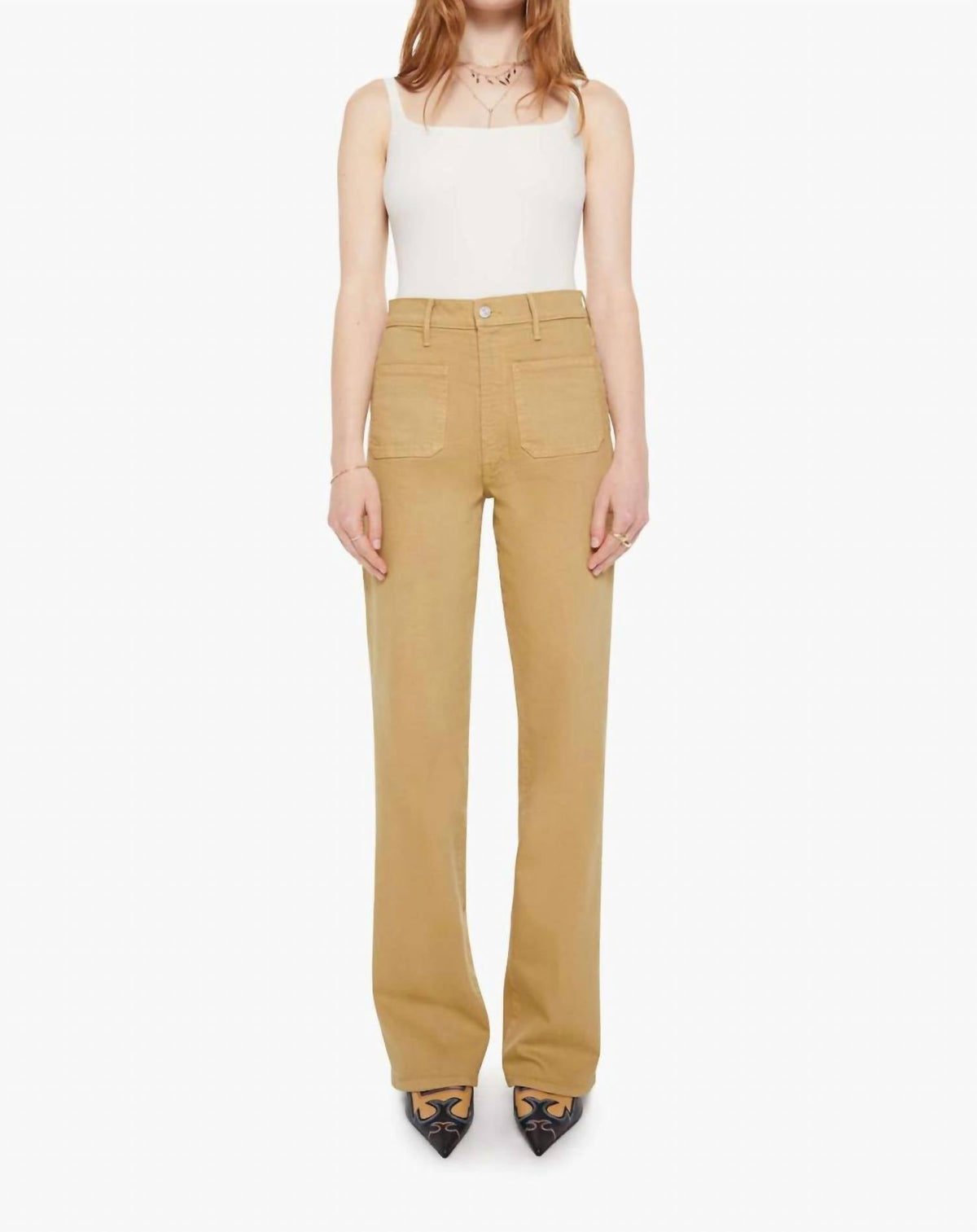 High Waisted Patch Pocket Bookie Sneak Jeans In Latte