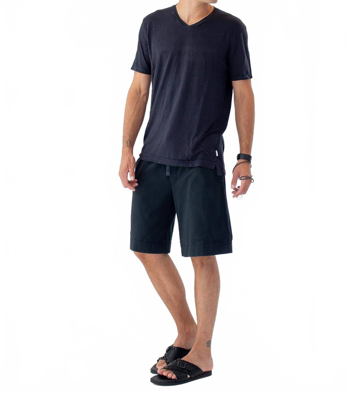 Linen V-Neck T-Shirt In Blue