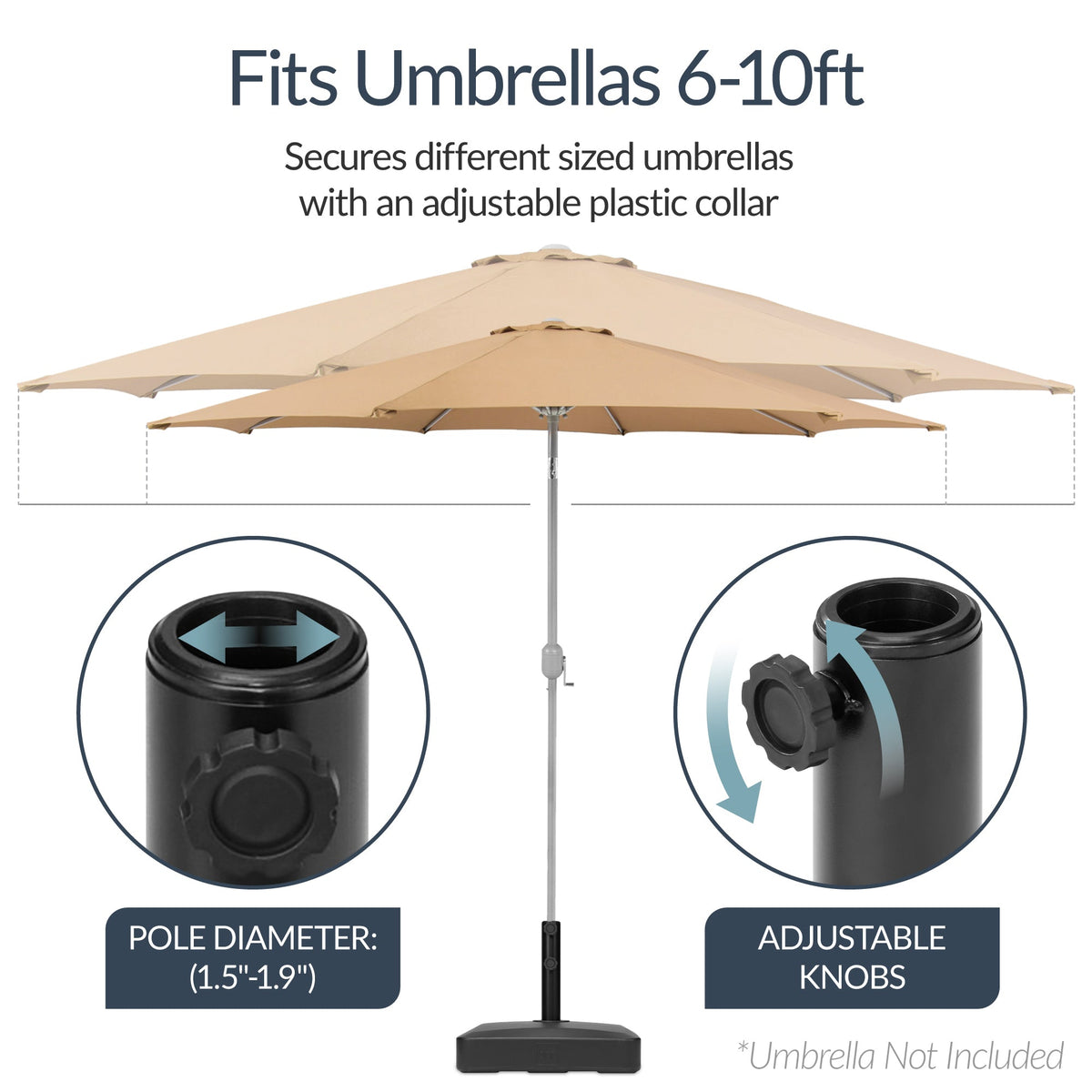 Best Choice Products Fillable Plastic Patio Umbrella Base Stand, Pole Holder w/ Adjustment Knob, Asscher Design - Black