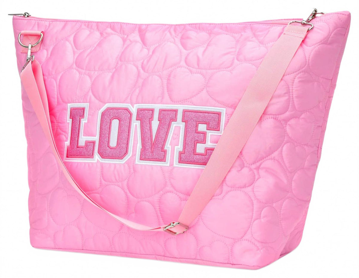 Girls' Love Heart Puffy Weekender Tote Bag In Pink