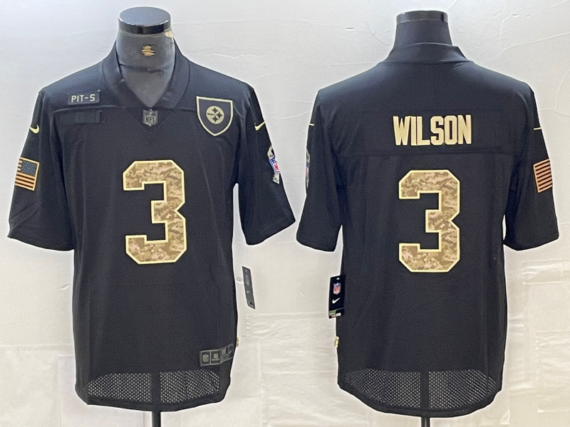 Men's Pittsburgh Steelers Russell Wilson #3 Black Team Game jersey