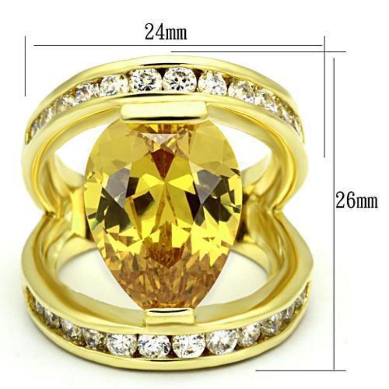 Gold Brass Ring with AAA Grade CZ in Topaz