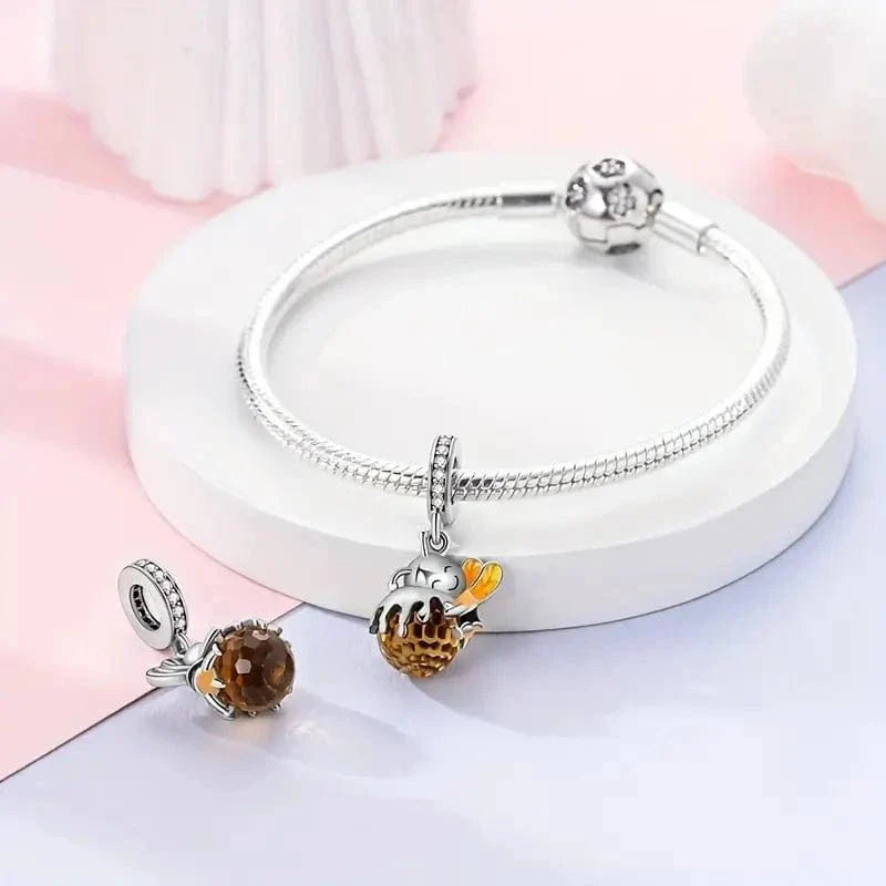Bee Hugging Honey Dangle Charm