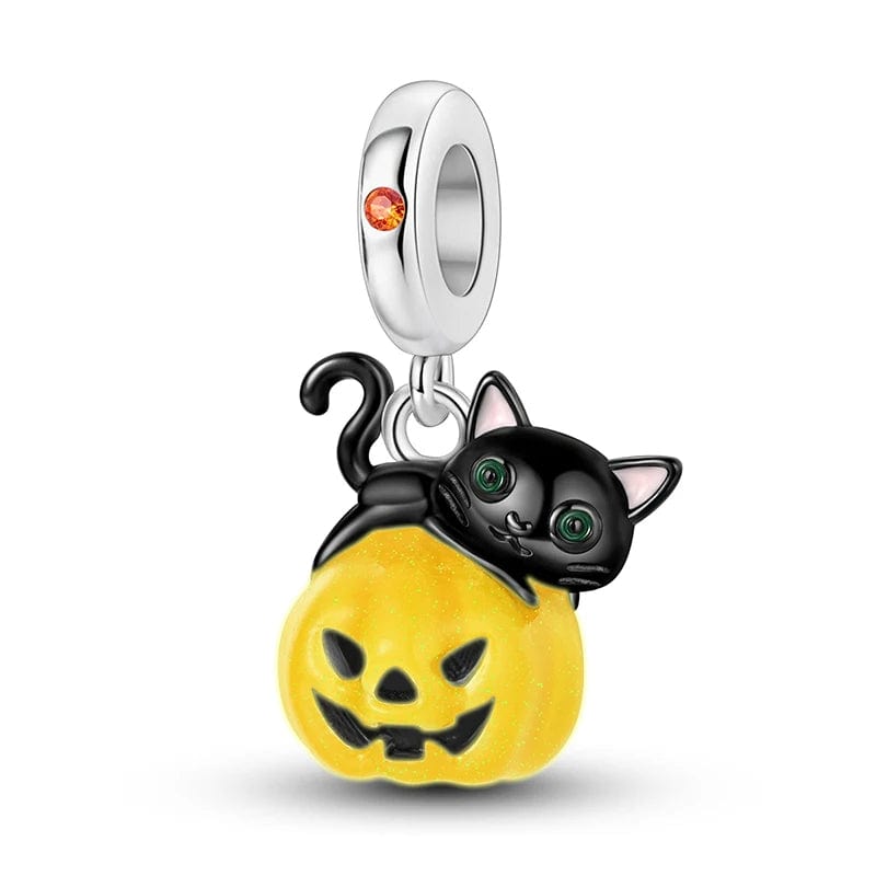Black Cat on Pumpkin Dangle Charm