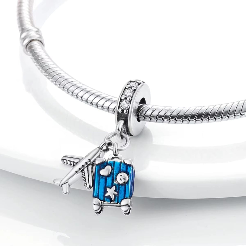 Blue Suitcase Plane Holiday Travel Dangle Charm