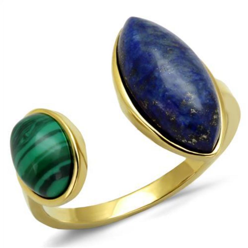 IP Gold(Ion Plating) Stainless Steel Ring with Precious Stone Lapis in Montana