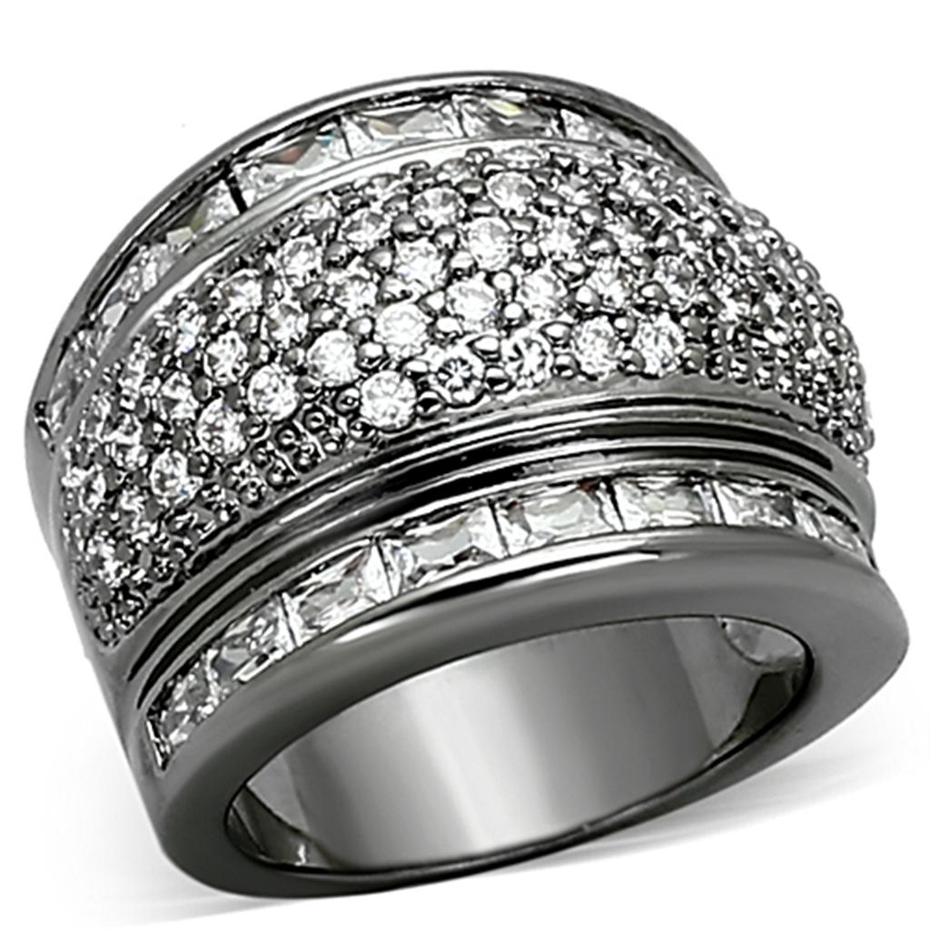 Ruthenium Brass Ring with AAA Grade CZ in Clear