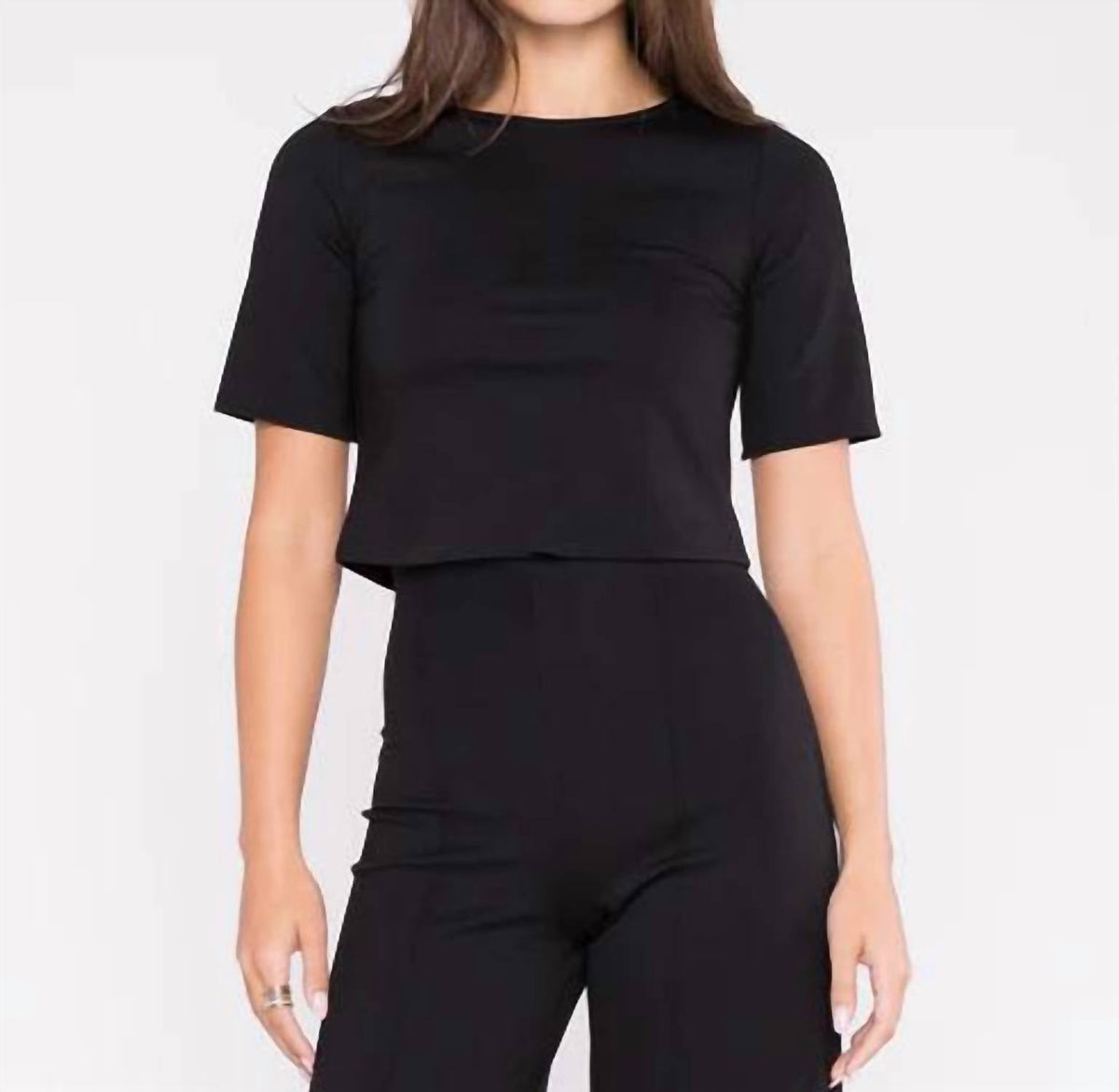 Ponte Short Sleeve Top In Black