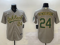Men's Oakland Athletics Rickey Henderson #24 Gray Replica Player Jersey1