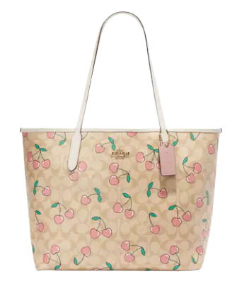 Coach City Tote In Signature Canvas With Heart Cherry Print