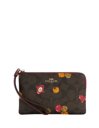 Coach Corner Zip Wristlet In Signature Canvas With Ornament Print