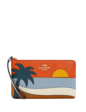 Coach Large Corner Zip Wristlet With Beach Postcard