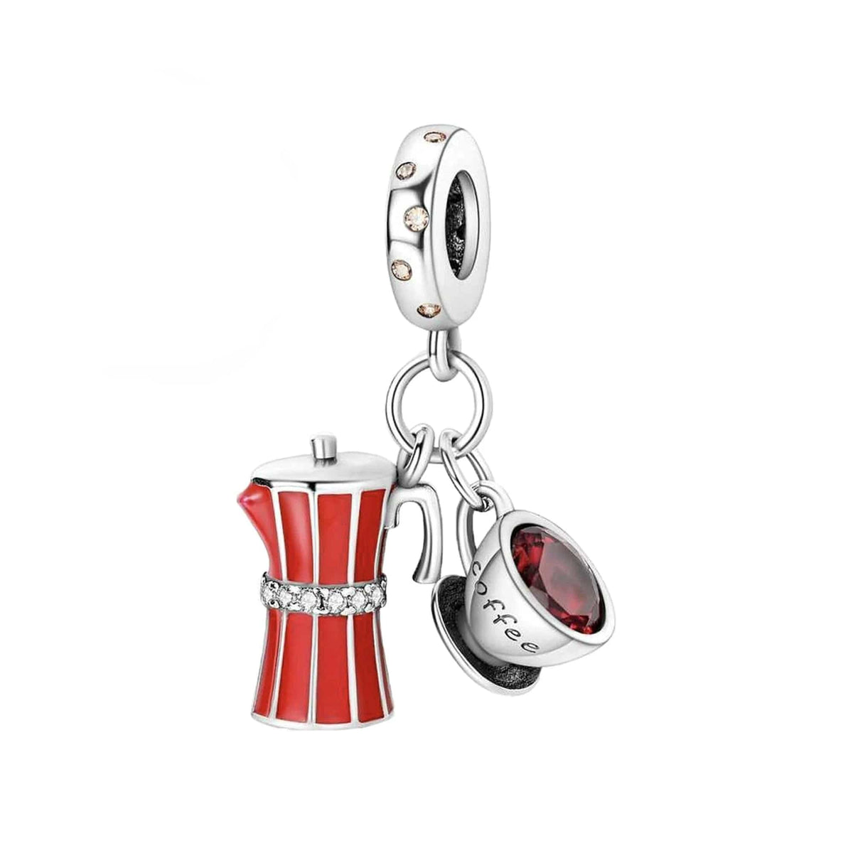 Coffee Maker with Coffee Cup Dangle Charm