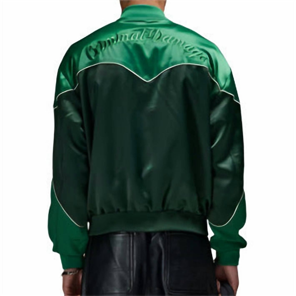 Western Satin Bomber Jacket In Emerald