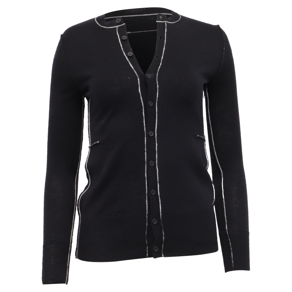 MM6 Maison Margiela Knit Contrast Stitch Cardigan in Black Wool