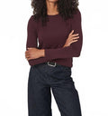 Basic Jewel Neck Long Sleeve Top In Merlot