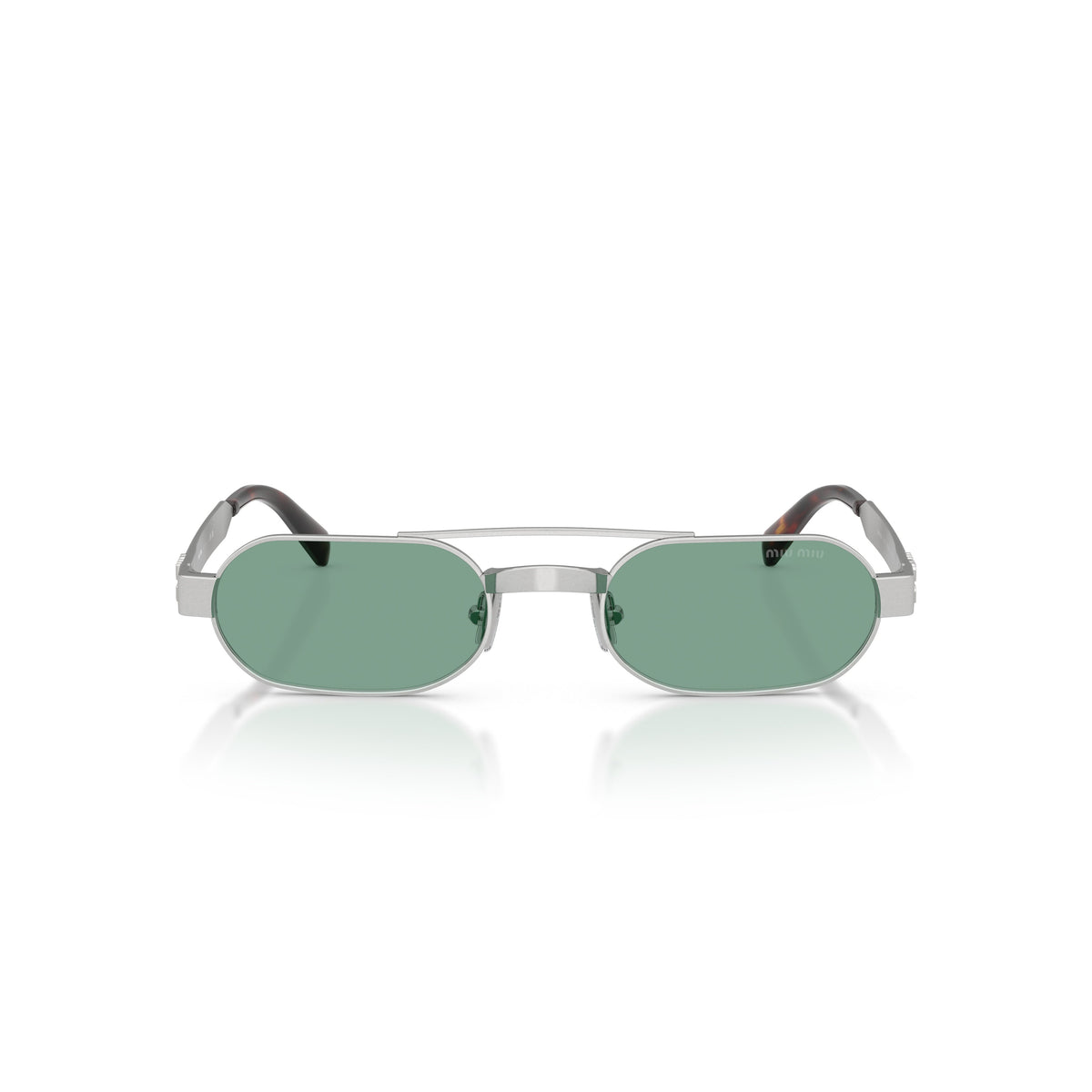 Rectangular Green Lens Sunglasses With Silver Metal Frame