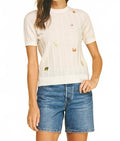 Seaside Embroidered Knit Sweater In White