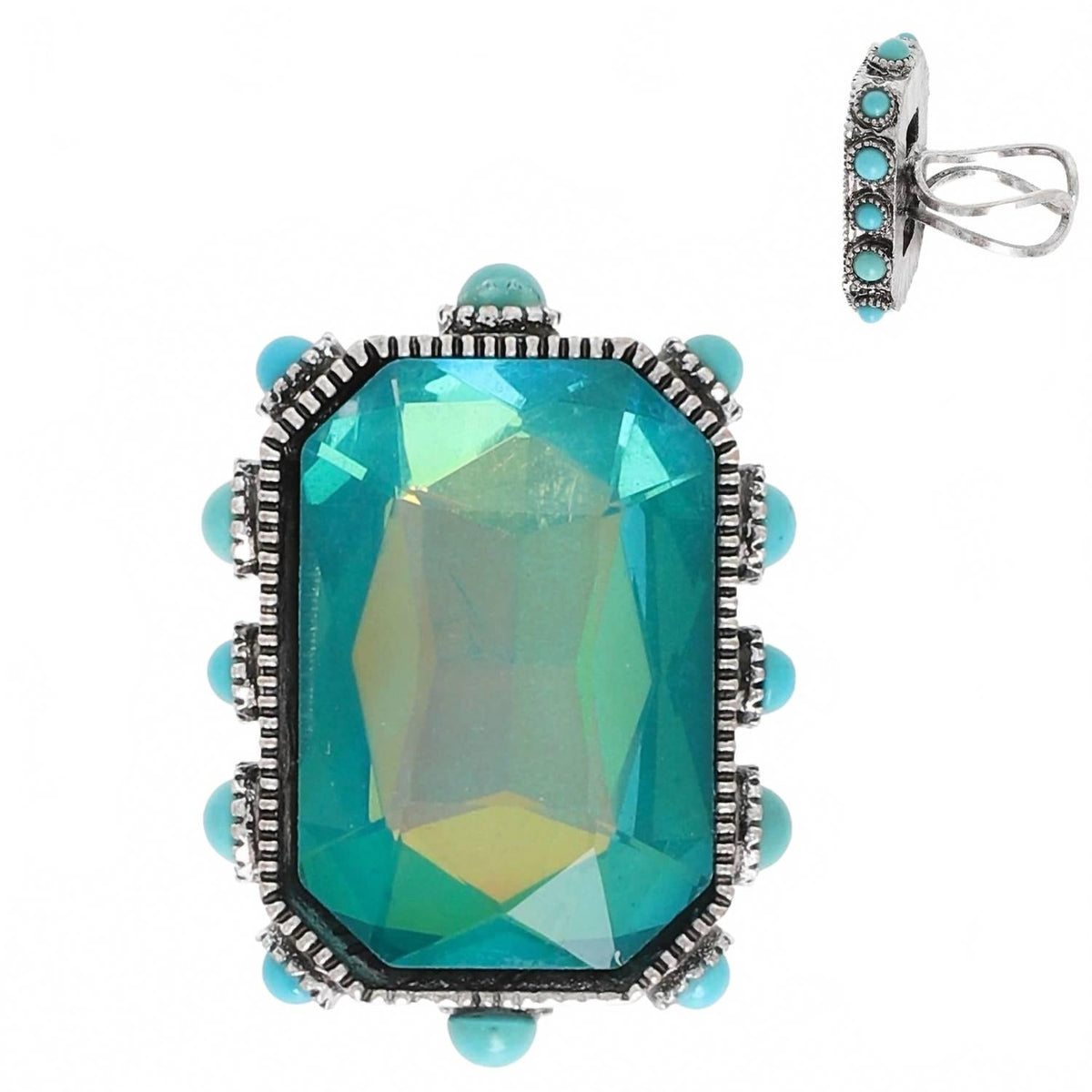 Women's Crystal Adjustable Ring In Turquoise Octagon