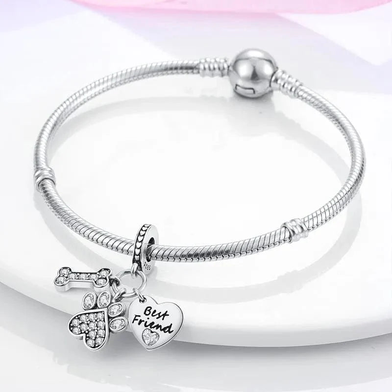 Dog Best Friend Paw and Bone Dangle Charm