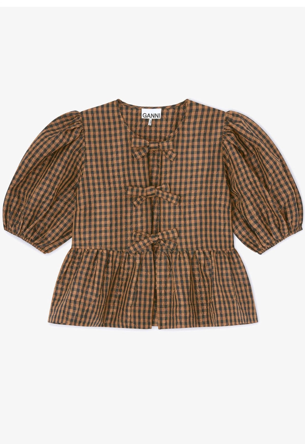 Women's Crinkled Taffeta Check Peplum Blouse