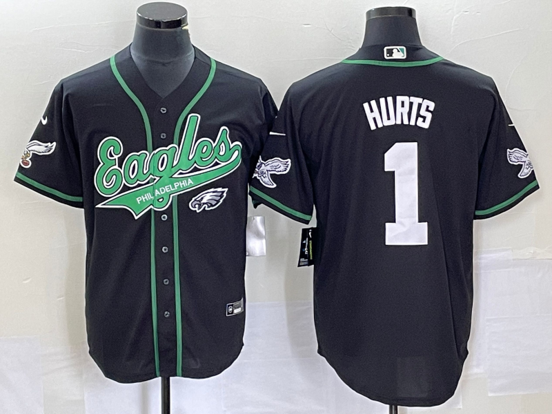 Men's Philadelphia Eagles Jalen Hurts #1 Black Game jersey Joint Edition