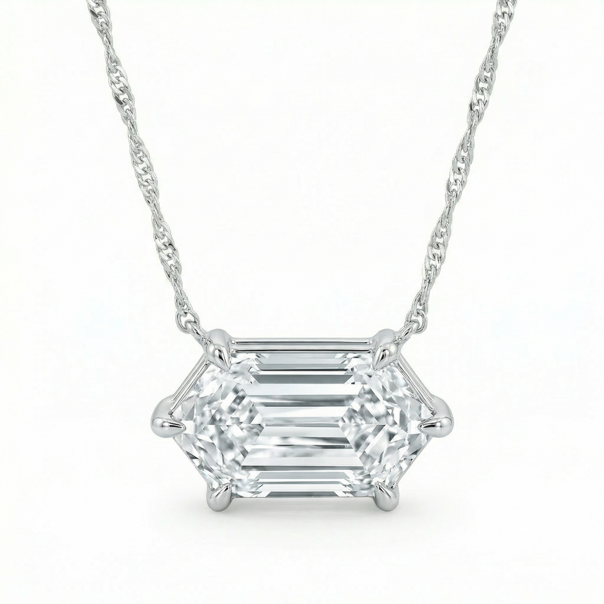 Certified 1.10Ct Long Hexagon Diamond East West Pendant Gold Necklace Lab Grown