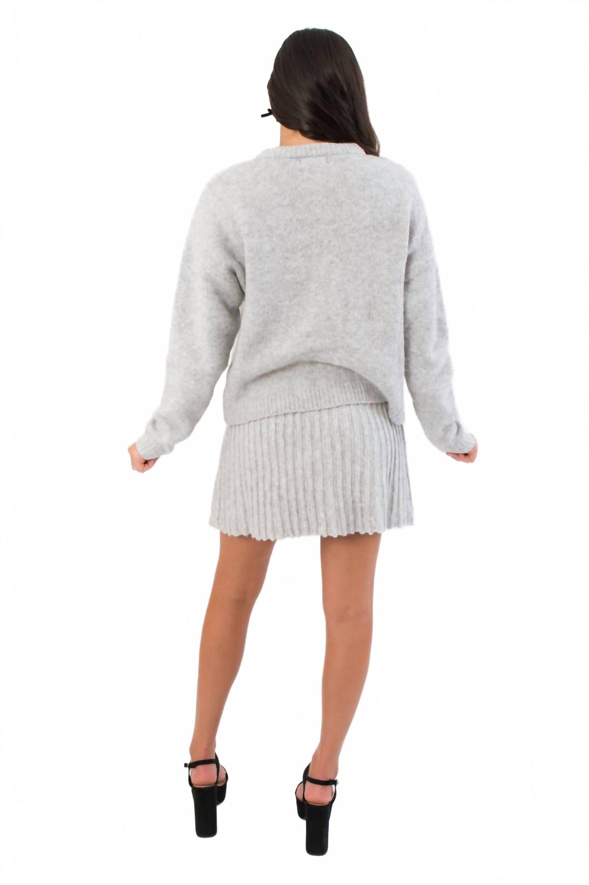 Livia Button Up Sweater Skirt Set In Grey