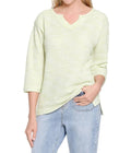 Notch Neck Textured Knit Blouse In Lime