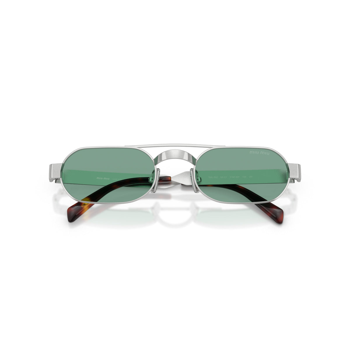 Rectangular Green Lens Sunglasses With Silver Metal Frame