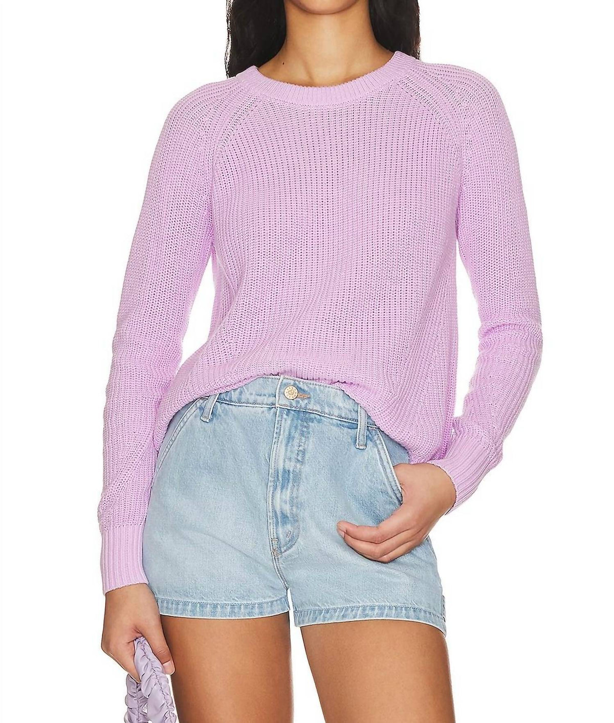 Disressed Scallop Shaker Sweater In Primrose