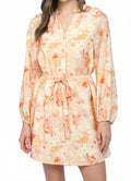 Raglan Sleeves Button Down Mini Dress In Peach Multi
