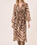 Fluid Tie Waist Wrap Dress In Sand