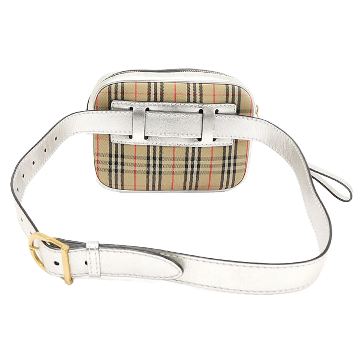 Check Silver Leather Gold-tone Link Belt Bag