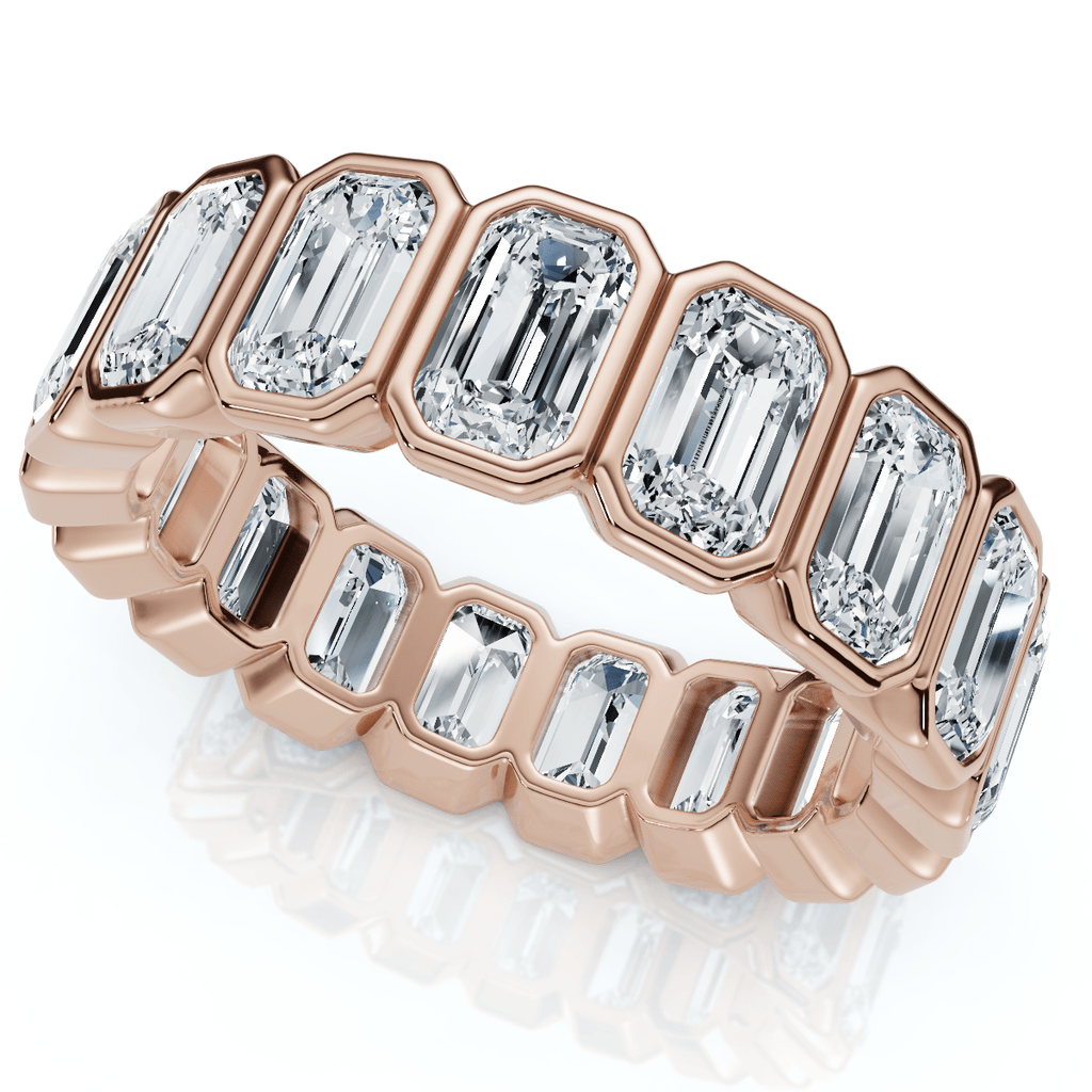 5Ct Emerald Cut Bezel Eternity Wedding Ring 14k Gold Lab Grown