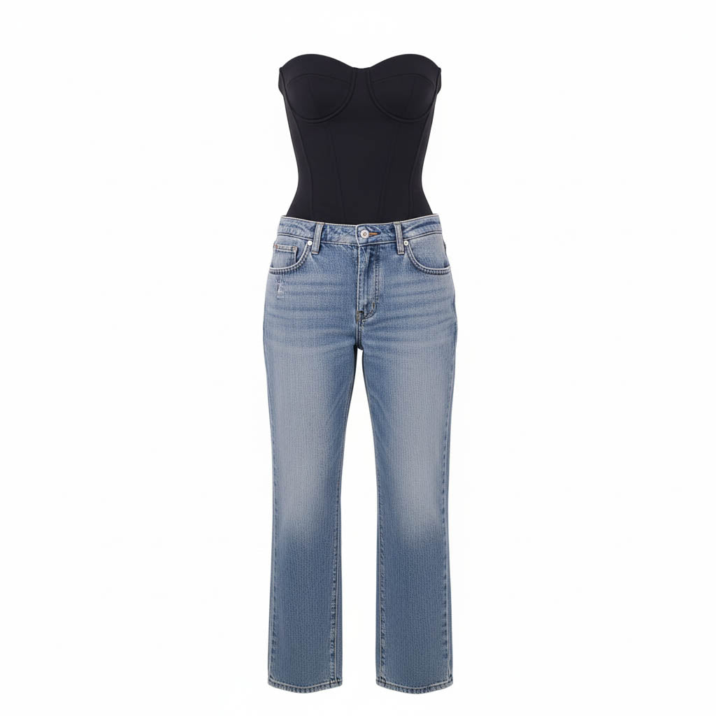 RTA CORSET DENIM JUMPSUIT - SIZE XS