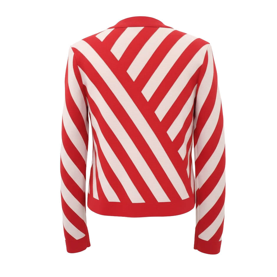 GUCCI RED AND CREAM KNIT CARDIGAN WITH GG LOGO BUTTONS - SIZE XS (OVERSIZED)