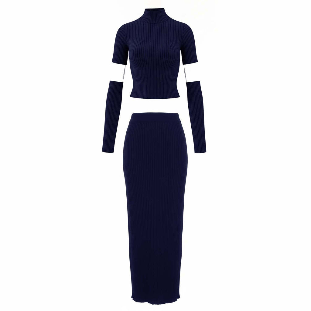 BALENCIAGA NAVY TWO PIECE RIBBED SET WITH CUT OUT DETAIL - SIZE S/M