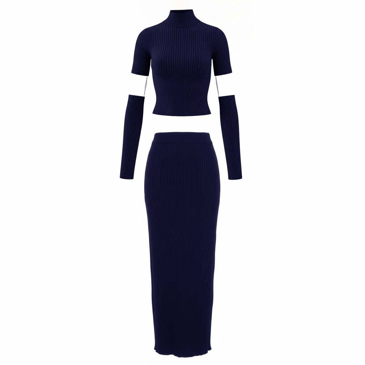 BALENCIAGA NAVY TWO PIECE RIBBED SET WITH CUT OUT DETAIL - SIZE S/M