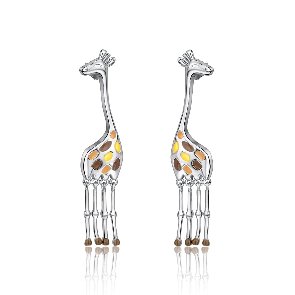 Giraffe Drop Earrings with Enamel Details