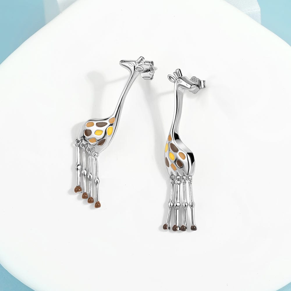 Giraffe Drop Earrings with Enamel Details